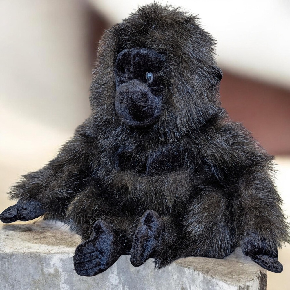 Aurora Vintage Baby Black Gorilla Plush Sitting Realistic  10"